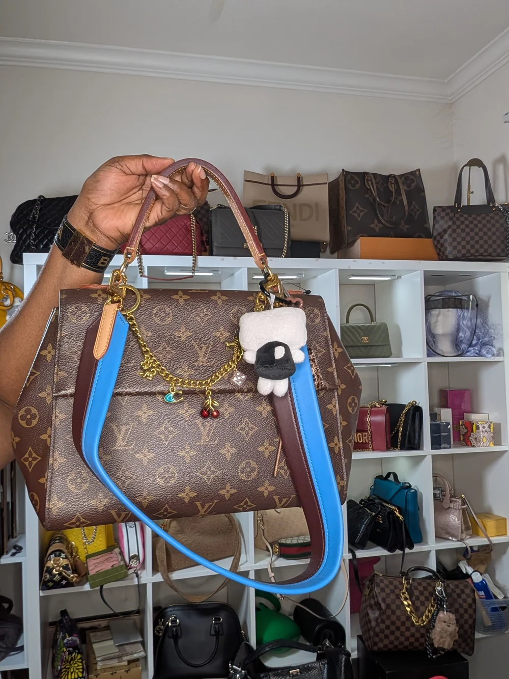 Louis Vuitton Clunny Monogram Canvas Satchel with Blue Accent Strap